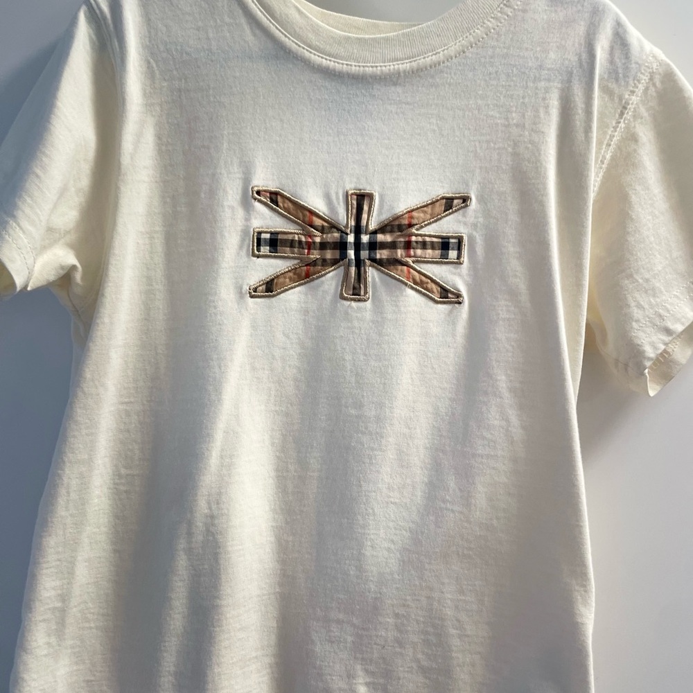 Burberry Cream Tee with Plaid Emblem